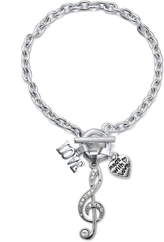 Inspired Silver - Silver Customized Charm Toggle Bracelet with Cubic Zirconia Jewelry in Saudi Arabia