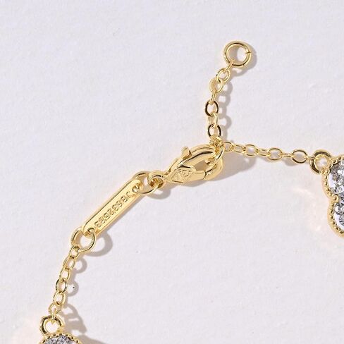 14k Gold Plated Sparkling White Cubic Zirconia Clover Bracelet for Women, Dainty Four Leaf Clover Sparkling White Bracelet, Adjustable Size, Trendy Jewelry Gifts For Her in Saudi Arabia