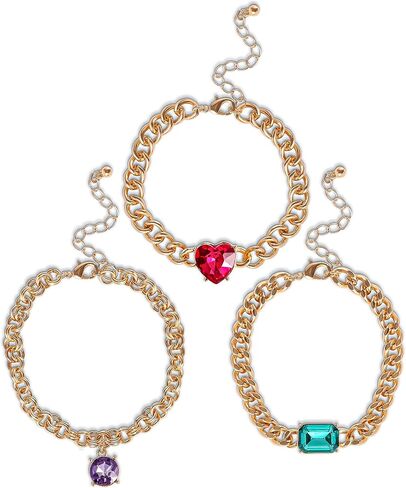 Jessica Simpson Gemstone Charm Chain Bracelet for Women 3-Piece, 7"+2" Chunky Charm Bracelets Gold-Tone with Gems in Saudi Arabia