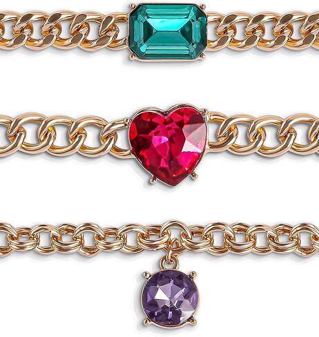 Jessica Simpson Gemstone Charm Chain Bracelet for Women 3-Piece, 7"+2" Chunky Charm Bracelets Gold-Tone with Gems in Saudi Arabia
