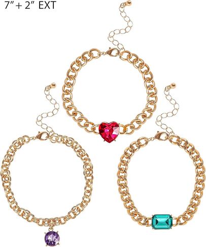 Jessica Simpson Gemstone Charm Chain Bracelet for Women 3-Piece, 7"+2" Chunky Charm Bracelets Gold-Tone with Gems in Saudi Arabia