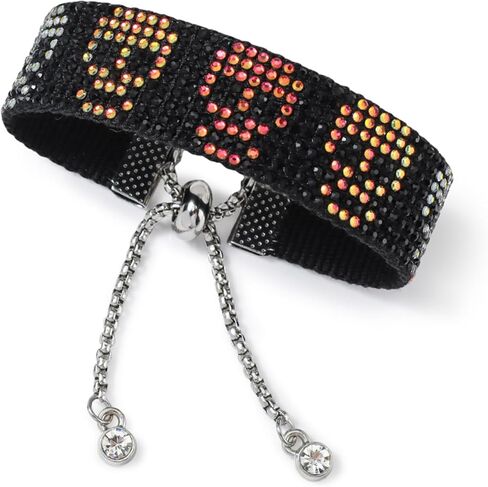 Gothic Rhinestone Bracelet for Women - Sparkly Y2K Skull Bat Ghost Charm, Adjustable Black Woven Cuff, Punk Emo Alt Fashion Jewelry Gifts for Teen Girls in Saudi Arabia