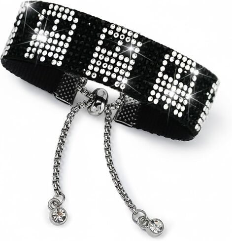 Gothic Rhinestone Bracelet for Women - Sparkly Y2K Skull Bat Ghost Charm, Adjustable Black Woven Cuff, Punk Emo Alt Fashion Jewelry Gifts for Teen Girls in Saudi Arabia