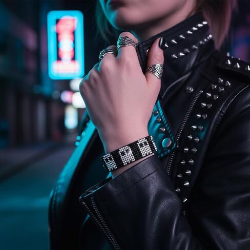 Gothic Rhinestone Bracelet for Women - Sparkly Y2K Skull Bat Ghost Charm, Adjustable Black Woven Cuff, Punk Emo Alt Fashion Jewelry Gifts for Teen Girls in Saudi Arabia