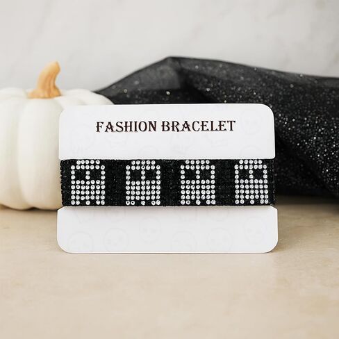 Gothic Rhinestone Bracelet for Women - Sparkly Y2K Skull Bat Ghost Charm, Adjustable Black Woven Cuff, Punk Emo Alt Fashion Jewelry Gifts for Teen Girls in Saudi Arabia
