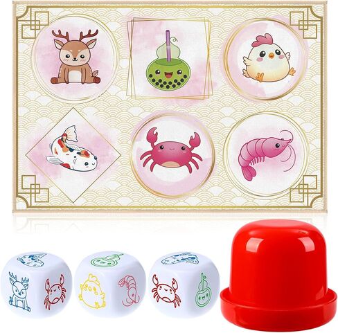 BAU Cua Dice Game Set Gourd Fish Shrimp Crab Dice with Mat Shaker Vietnamese BAU Cua Ca Cop Game for Lunar New Year, Gatherings, Celebrations in Saudi Arabia
