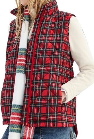 LifeShe Women's Christmas Plaid Quilted Vest Stand Collar Zip Up Puffer Vest Sleeveless Jacket Coats with Pocket in Saudi Arabia