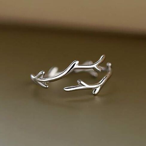 Fancy Leaf Olive Design Ring for Women Metal Silver Color Opening Finger Jewelry in Saudi Arabia