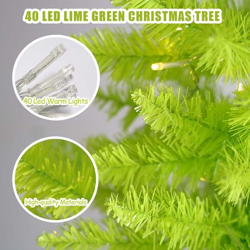 3FT Christmas Tree with Lights, 40 Led Battery Operated Powerd Bendable Mini Whimsical Lime Green Light Up Remote Contral Timer Curved Unique Artificial Xmas Decorations Small Fake Pine Tree Decor in Saudi Arabia