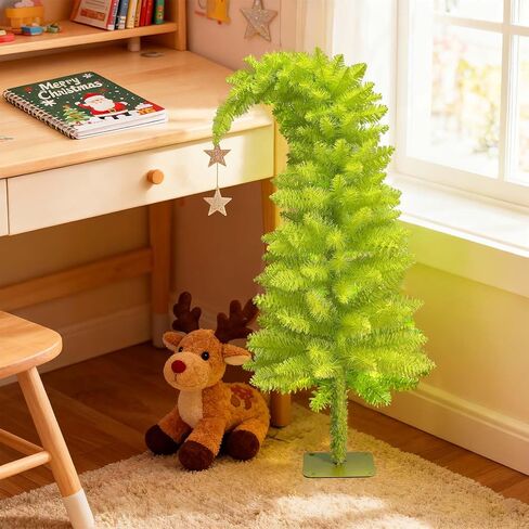 3FT Christmas Tree with Lights, 40 Led Battery Operated Powerd Bendable Mini Whimsical Lime Green Light Up Remote Contral Timer Curved Unique Artificial Xmas Decorations Small Fake Pine Tree Decor in Saudi Arabia