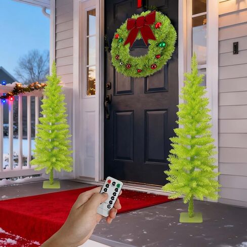 3FT Christmas Tree with Lights, 40 Led Battery Operated Powerd Bendable Mini Whimsical Lime Green Light Up Remote Contral Timer Curved Unique Artificial Xmas Decorations Small Fake Pine Tree Decor in Saudi Arabia