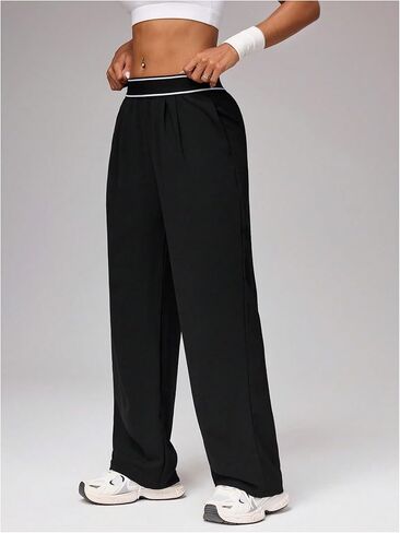 MakeMeChic Women's Wide Leg Track Pants Elastic Waist Athletic Sweatpants with Pocket in Saudi Arabia