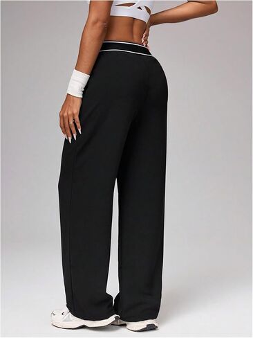 MakeMeChic Women's Wide Leg Track Pants Elastic Waist Athletic Sweatpants with Pocket in Saudi Arabia