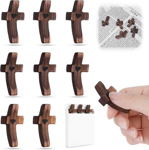 Yaoerlingiiu 8PCs Wooden Fidget Cross My Heart -StressRelief Prayer Cross Christian Encouragement Gift ChristmasGift for Adults/ Handheld Fidget Faith & AnxietySmall Wooden Croses for pocket prayers Prayer rosfor Hand Wall Crosses( Walnut Wood ) in Saudi Arabia
