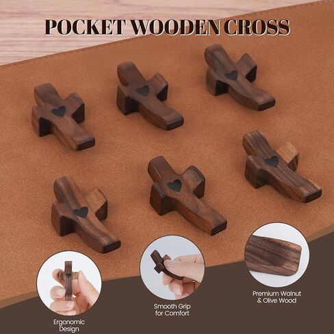 Yaoerlingiiu 8PCs Wooden Fidget Cross My Heart -StressRelief Prayer Cross Christian Encouragement Gift ChristmasGift for Adults/ Handheld Fidget Faith & AnxietySmall Wooden Croses for pocket prayers Prayer rosfor Hand Wall Crosses( Walnut Wood ) in Saudi Arabia