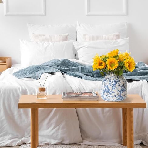 مزهرية سيراميك باللونين الأزرق والأبيض مقاس 7 بوصات - مزهرية فخارية زهرية عتيقة مع طبقة زجاجية متشققة للخضرة والفروع والباقات الصغيرة - ديكور رف طاولة على شكل منزل المزرعة - مزهرية زهور مقاومة للماء in Saudi Arabia