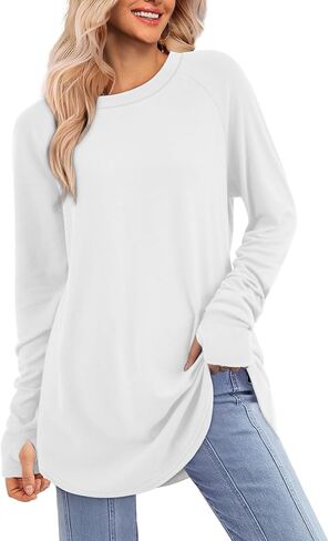 ATHMILE Womens Tunic Tops Long Sleeve Thumb Hole Shirts Fall Sweater Crew Neck Winter Fashion Clothes 2025 in Saudi Arabia
