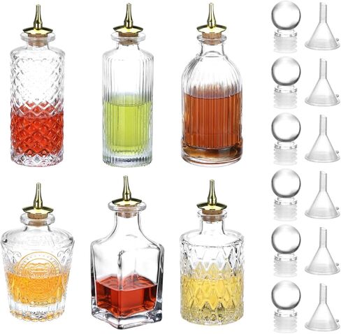 QWORK Glass Bitters Bottles Set of 6, Zinc Alloy Dash Tops and Leak-Resistant Stoppers for Smooth Dispensing in Saudi Arabia