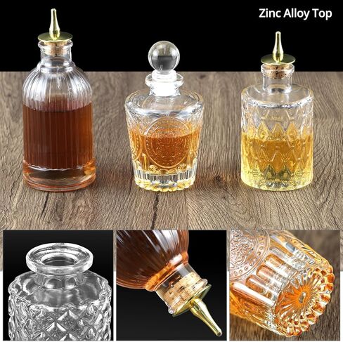 QWORK Glass Bitters Bottles Set of 6, Zinc Alloy Dash Tops and Leak-Resistant Stoppers for Smooth Dispensing in Saudi Arabia