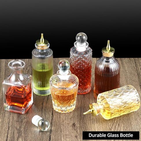 QWORK Glass Bitters Bottles Set of 6, Zinc Alloy Dash Tops and Leak-Resistant Stoppers for Smooth Dispensing in Saudi Arabia