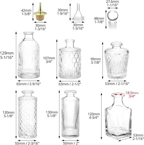 QWORK Glass Bitters Bottles Set of 6, Zinc Alloy Dash Tops and Leak-Resistant Stoppers for Smooth Dispensing in Saudi Arabia