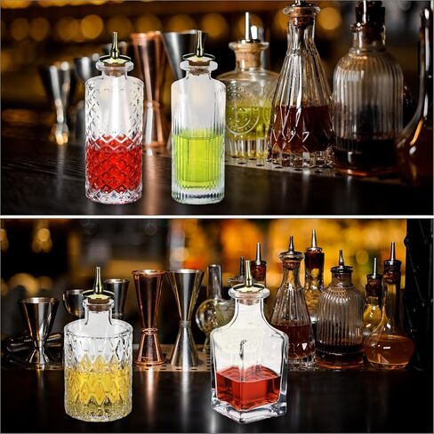 QWORK Glass Bitters Bottles Set of 6, Zinc Alloy Dash Tops and Leak-Resistant Stoppers for Smooth Dispensing in Saudi Arabia