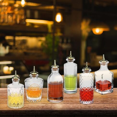 QWORK Glass Bitters Bottles Set of 6, Zinc Alloy Dash Tops and Leak-Resistant Stoppers for Smooth Dispensing in Saudi Arabia
