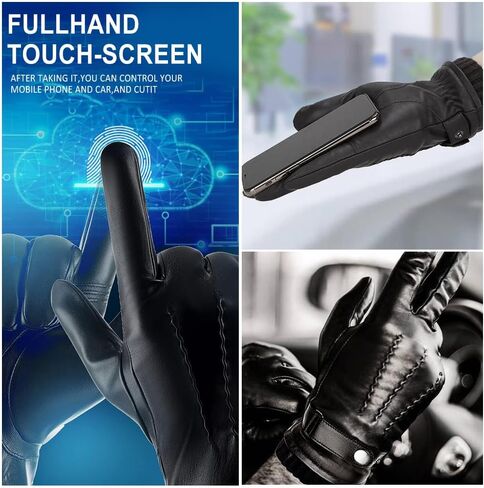 Men's Leather Winter Gloves - Touchscreen Compatible with Cashmere Lining for Driving in Saudi Arabia