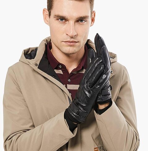 Men's Leather Winter Gloves - Touchscreen Compatible with Cashmere Lining for Driving in Saudi Arabia