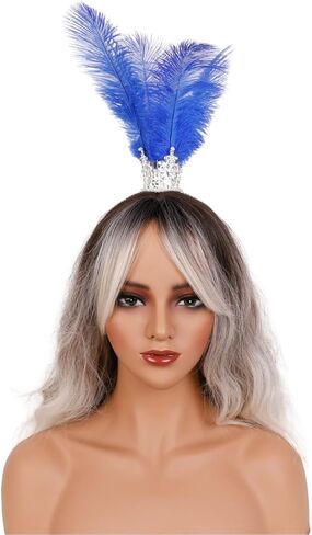 Gothic Rhinestone Feather Crown Headpiece – Halloween Carnival Masquerade Costume Accessory for Women (Lake blue) in Saudi Arabia