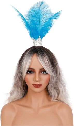 Gothic Rhinestone Feather Crown Headpiece – Halloween Carnival Masquerade Costume Accessory for Women (Lake blue) in Saudi Arabia