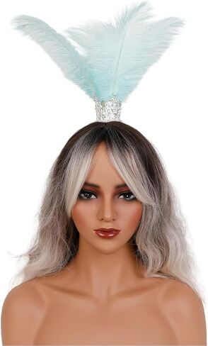 Gothic Rhinestone Feather Crown Headpiece – Halloween Carnival Masquerade Costume Accessory for Women (Lake blue) in Saudi Arabia