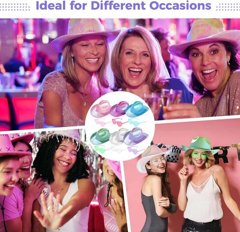 24 قطعة من قبعات راعية البقر الملونة من Homaisson، قبعات رعاة البقر ذات الفضاء المعدني مع نظارات شمسية على شكل قلب، قبعات لؤلؤية لامعة، إكسسوارات تنكرية لحفلات الديسكو، الهالوين in Kuwait