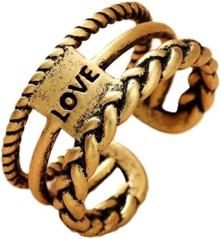 Vintage Braided Adjustable Ring, Antique Gold Tone Open Band, Multi-Layer Stackable Boho Love Ring for Women in Saudi Arabia