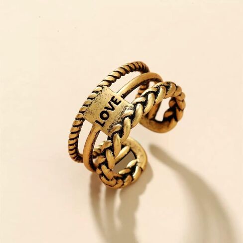 Vintage Braided Adjustable Ring, Antique Gold Tone Open Band, Multi-Layer Stackable Boho Love Ring for Women in Saudi Arabia