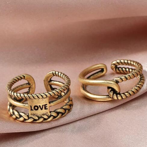 Vintage Braided Adjustable Ring, Antique Gold Tone Open Band, Multi-Layer Stackable Boho Love Ring for Women in Saudi Arabia