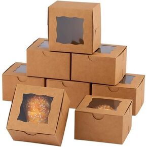 48pcs 6x6x3 Inches Small Bakery Boxes with Window, Small Cake Boxes, Treat Boxes, Pastry Boxes, Dessert Boxes, Cookie Boxes, Mini Pie Boxes for Pastries, Pie, Chocolates, Cupcakes (Brown)