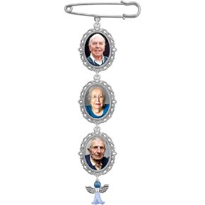 Something Blue Wedding Bouquet Photo Charm Three Frame Pin Lacy Oval Bridal Charm
