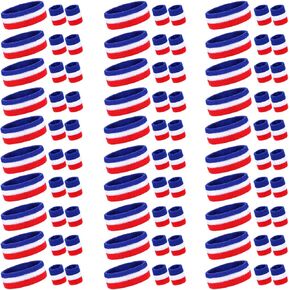 90 Pcs Bulk Striped Absorbent Sweatband Include 30 Pcs Sweat Absorbing Striped Headbands and 60 Pcs Athletic Sweatbands Wristbands for Men Women Gym Sports Workout Running Tennis Basketball in Kuwait