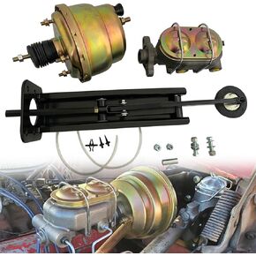 iiLentes 7" Universal Dual Power Brake Booster Kit with 1" Bore GM Cast Iron Master Cylinder-Pedal Firewall Mount Assy Bracket Kit and PV4 Proportioning Valve Kit-Master Prop DISC/DISC