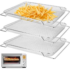 3Pcs Stainless Steel Air Fryer Basket for Breville Smart Oven Air Fryer Pro, Replacement Mesh Baskets Air Fryer Accessories Basket for Breville BOV900 Smart Air Fry Oven (16.5"D x 11.8"W x 0.75"H)