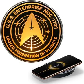 Star Trek Wireless Charger with Built-in Backup Battery for Wired USB and Wireless Charging. Portable Phone Charger with Stained-Glass Illuminated Logo. Star Trek Gifts, Collectibles, Gadgets