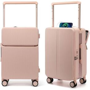 Traveler Mars Hard Carry On Luggage Wide Handle Airline Approved,Carry-on Suitcase with Front Pocket and USB Port,TSA Lock (White, 24-Inch)