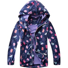 Fouyada Girls Rain Jackets Lightweight Waterproof Hooded Winter Raincoats Windbreakers for Kids Fleece Knitted Lining