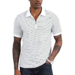 قمصان بولو ZTN للرجال بسحاب وأكمام قصيرة وأداء جاف وقمصان جولف ماصة للرطوبة وقمصان بولو مخططة كاجوال in Kuwait