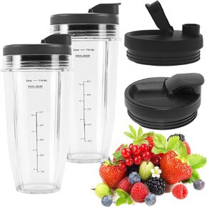 2-pack Replacement 24oz Ninja Blender Cups with Sip and Seal Lid For Ninja Auto iQ BL480 BL482 BL642 BL682 BL450 BN401 BN751 BN801 BL454 BL456 Foodi SS101 SS151 SS351 SS401 Ninja Blender Auto iQ Blade