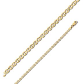 14k Yellow Gold Solid 3mm Flat Mariner Chain Necklace