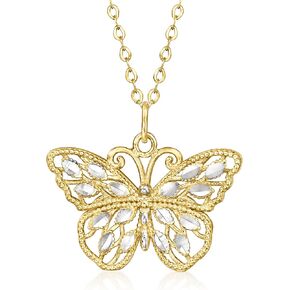 Ross-Simons 14kt 2-Tone Gold Butterfly Necklace. 18 inches