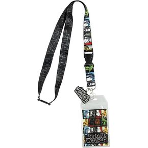 Star Wars Multi-Character Double Sided Lanyard Keychain ID Holder with Charm and Collectible Sticker