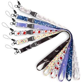 6 Pack Lanyards,White Black Roses,Black with Moon,Neck Office Cruise Lanyard For Keys Women Men ID Card Holder Waterproof